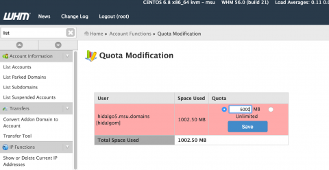 Changing Storage Quota for cPanel Accounts